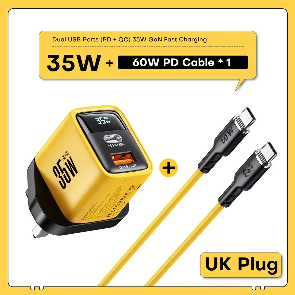 35W GaN charger with Quick Charge, 35W Gan Charger LED Display QC3.0 30W 25W PD PPS Quick Charge USB Type C Charger for Iphone 14 Pro Samsung S23 Xiaomi