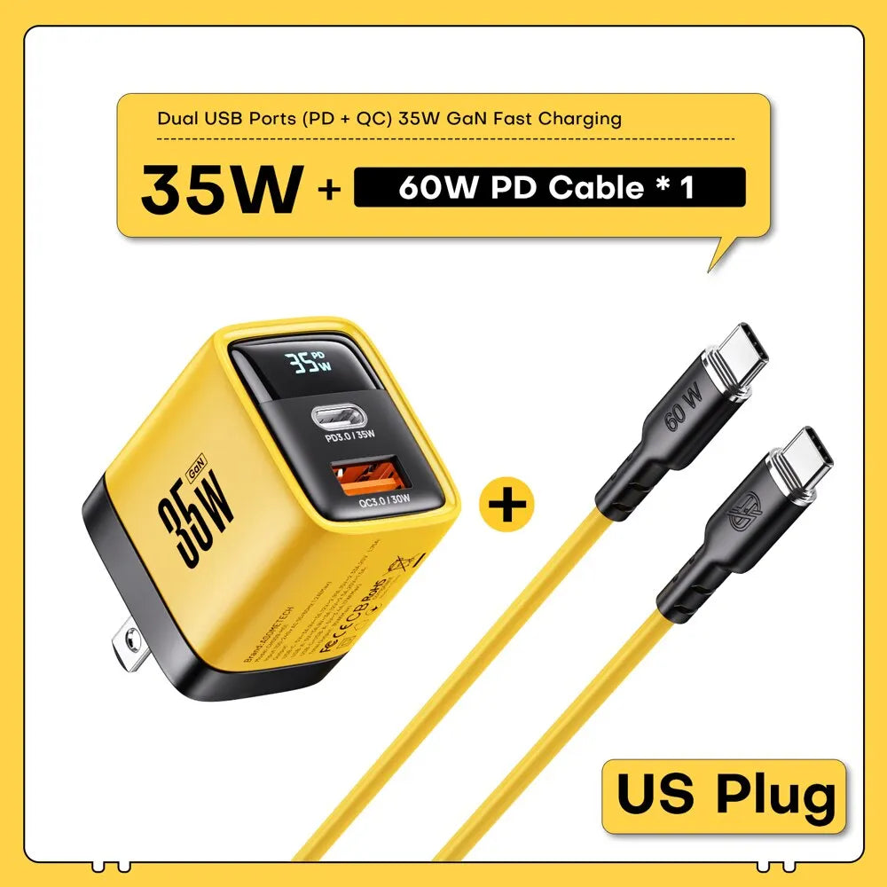 35W GaN charger with Quick Charge, 35W Gan Charger LED Display QC3.0 30W 25W PD PPS Quick Charge USB Type C Charger for Iphone 14 Pro Samsung S23 Xiaomi