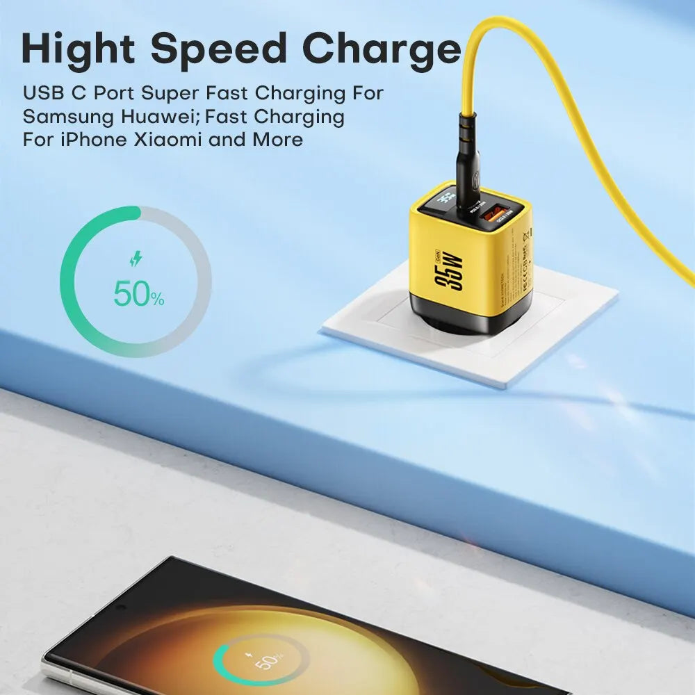 35W GaN charger with Quick Charge, 35W Gan Charger LED Display QC3.0 30W 25W PD PPS Quick Charge USB Type C Charger for Iphone 14 Pro Samsung S23 Xiaomi