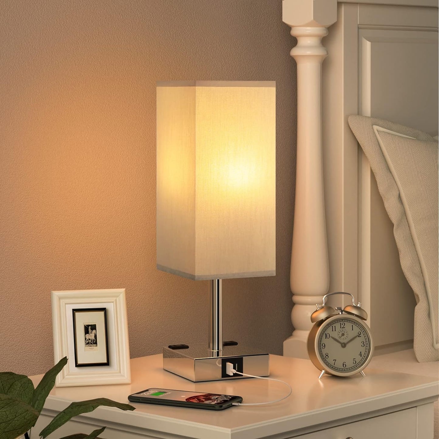 touch control bedside lamp with USB ports 【Upgraded】Bedside Table Lamp Touch Control, with USB C+A Charging Ports & Dual AC Outlets, 3-Way Nightstand Lamp for Bedroom with Lampshade Living Room Office(Led Dimmable Bulb Included)