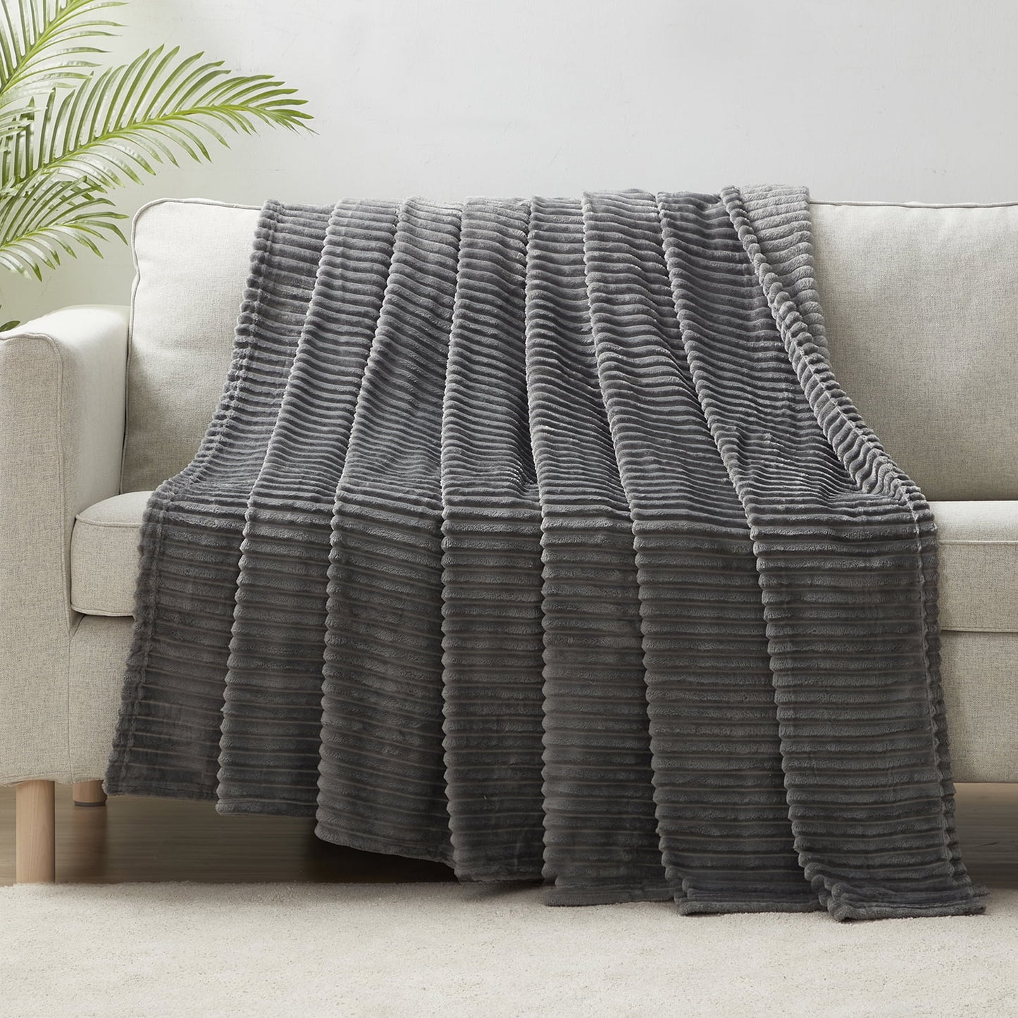 Cut Plush Fleece Blanket, Soft Lightweight Fuzzy Luxury Throw Size Bed Blankets for Bed, Throw, Gray