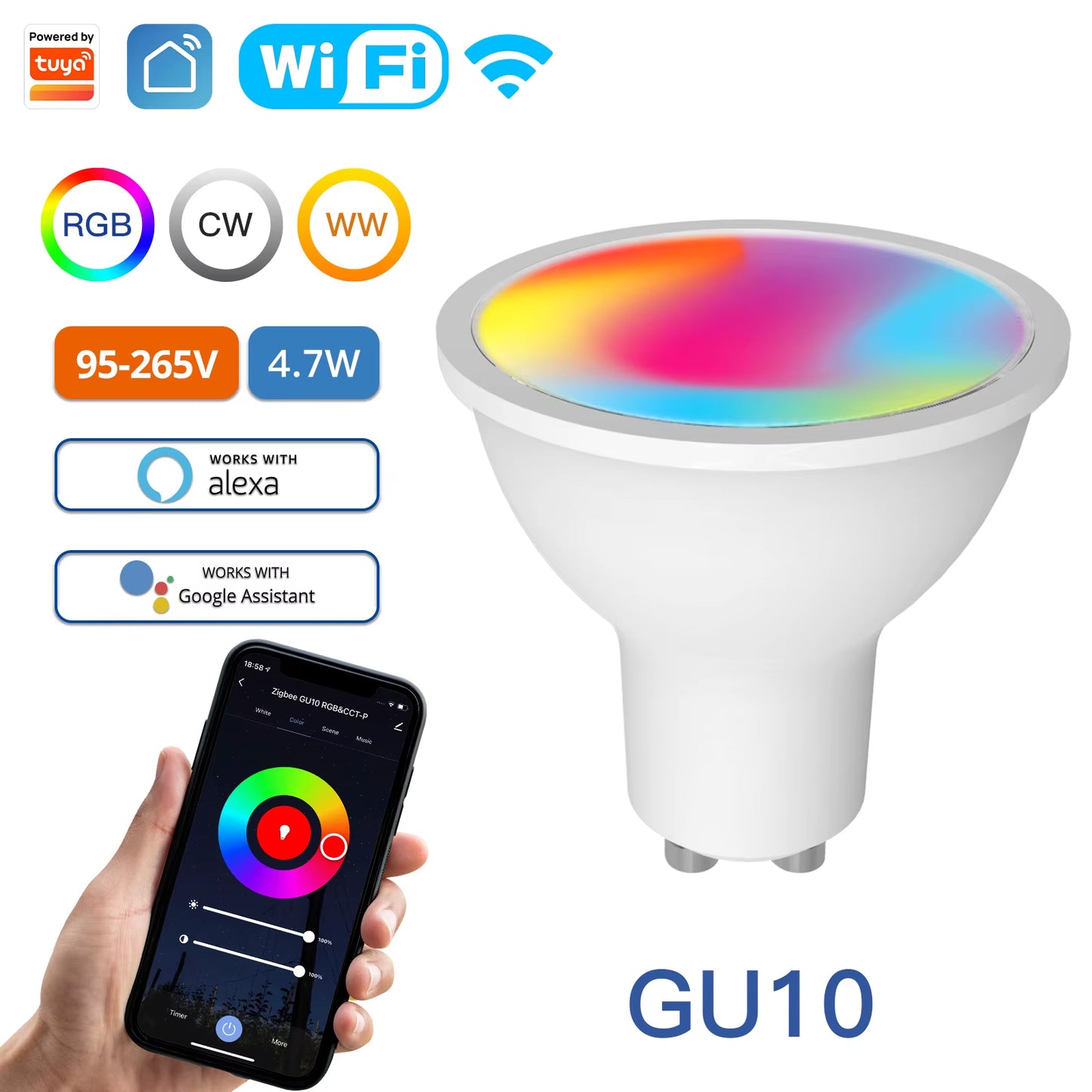 Tuya Zigbee GU10 smart LED bulbs Tuya Zigbee GU10 WIFI Smart LED Bulbs RGB C+W White Dimmable Lamps Smart Life APP Control Light Bulbs Voice Alexa/Google