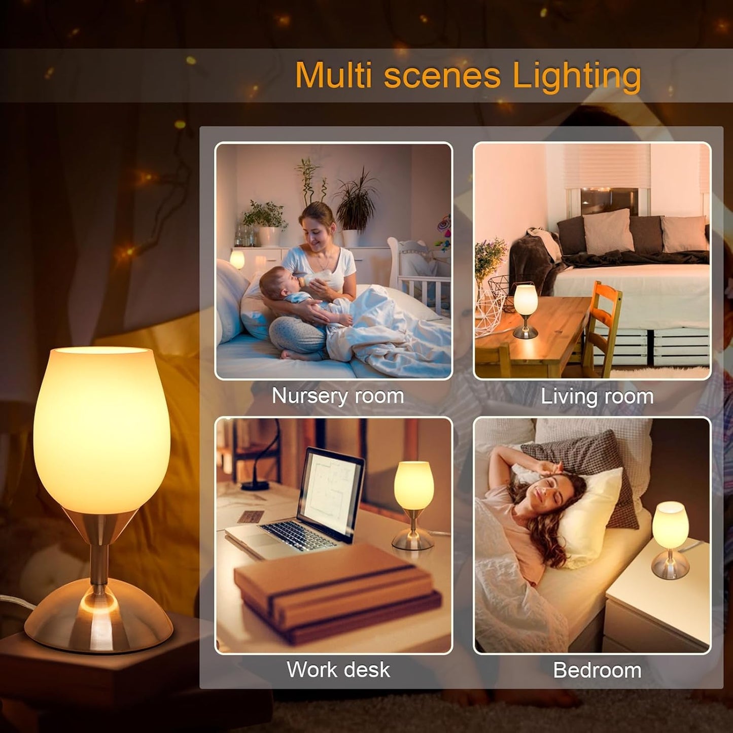small touch lamp for bedroom Small Touch Lamp for Bedroom Nightstand, 3-Way Dimmable Bedside Lamps Opal Glass Desk Lamp Silver Base, Tiny Table Lamp for Small Spaces Ambient Lighting for Living Room, E12 Bulb Included