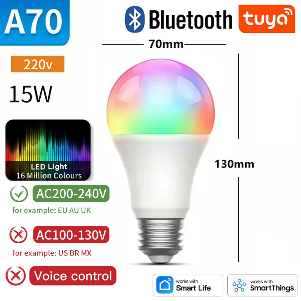 Tuya E27 smart bulb, Tuya E27 Bulb WIFI Zigbee Bluetooth, Dimmable Light LED Lamps 2700-6500K RGB, Smart Life APP, Voice with Alexa Google Home