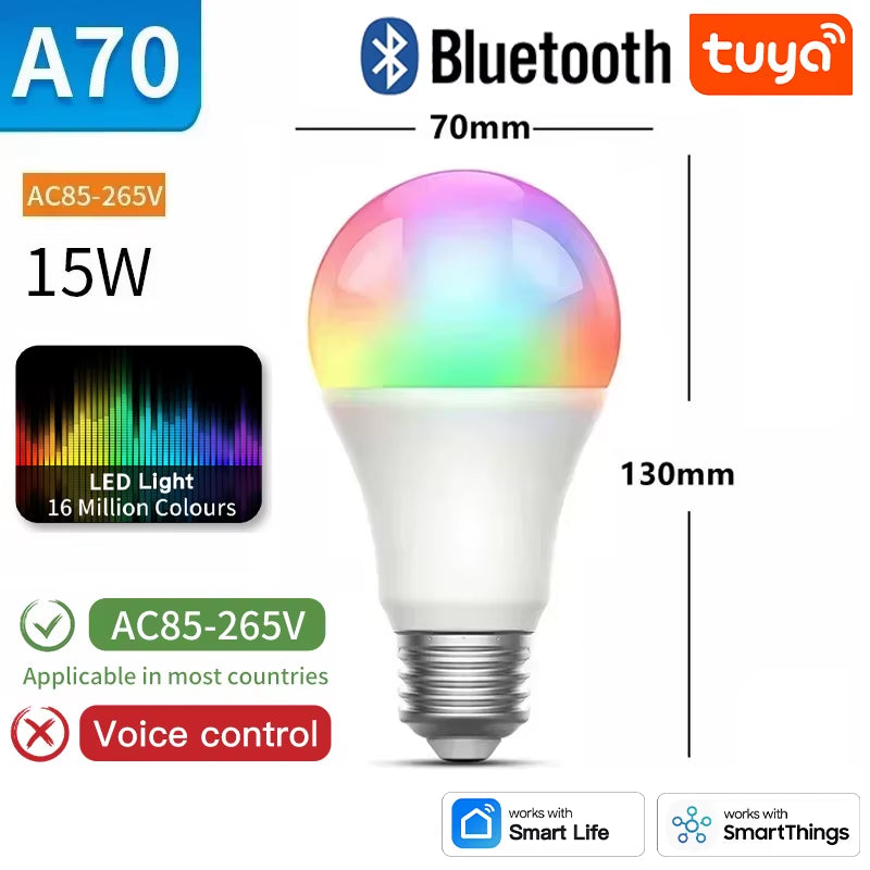 Tuya E27 smart bulb, Tuya E27 Bulb WIFI Zigbee Bluetooth, Dimmable Light LED Lamps 2700-6500K RGB, Smart Life APP, Voice with Alexa Google Home