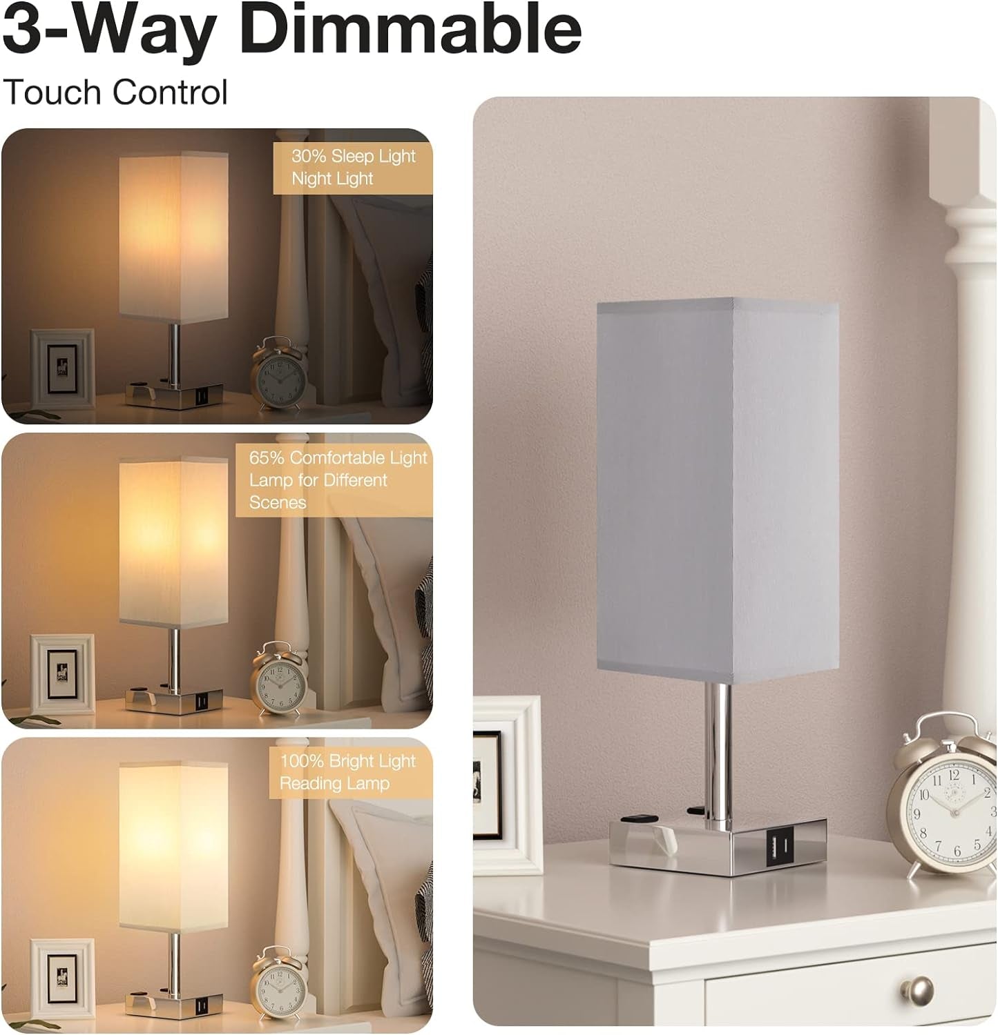 touch control bedside lamp with USB ports 【Upgraded】Bedside Table Lamp Touch Control, with USB C+A Charging Ports & Dual AC Outlets, 3-Way Nightstand Lamp for Bedroom with Lampshade Living Room Office(Led Dimmable Bulb Included)