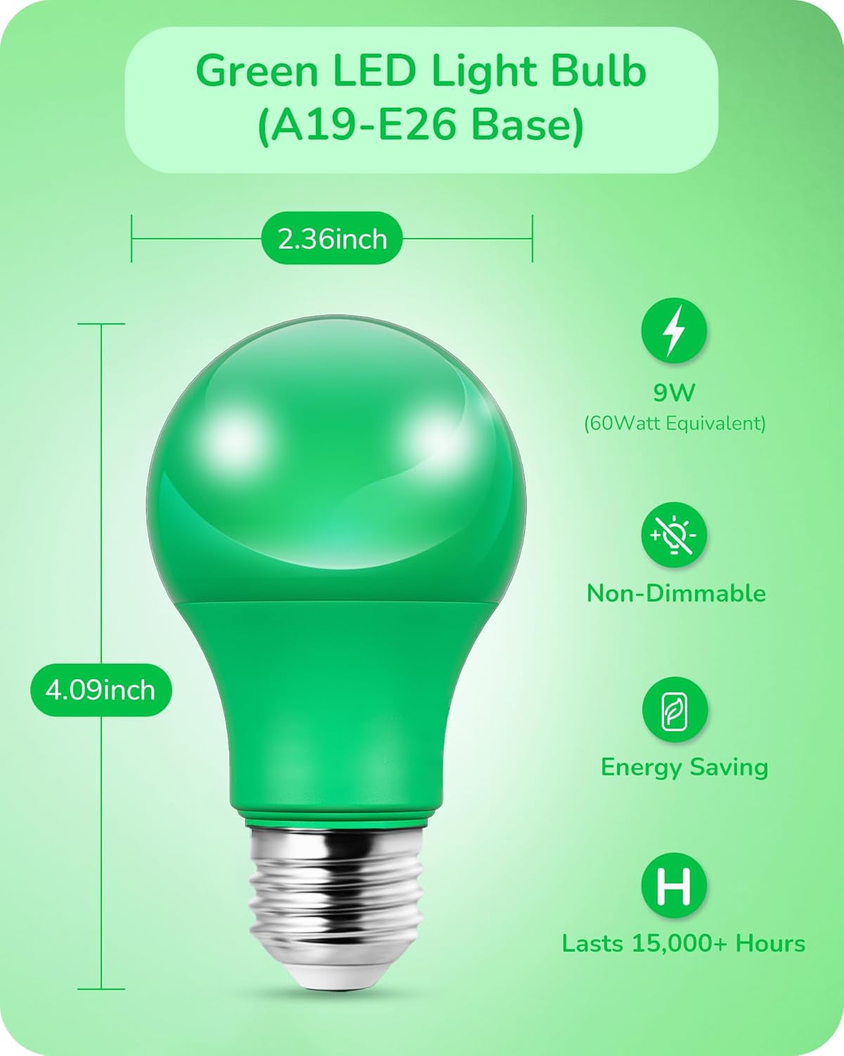 Green Light Bulb for Halloween Green Light Bulb for Halloween Green Light Bulb for Halloween Green Light Bulb for Halloween, Green Light Bulb for Halloween, A19 LED Light Bulb 60W Equivalent, E26 Medium Base, 9W, Green Lights Bulb for Halloween Decoration, Porch, Garden, 4 Pack