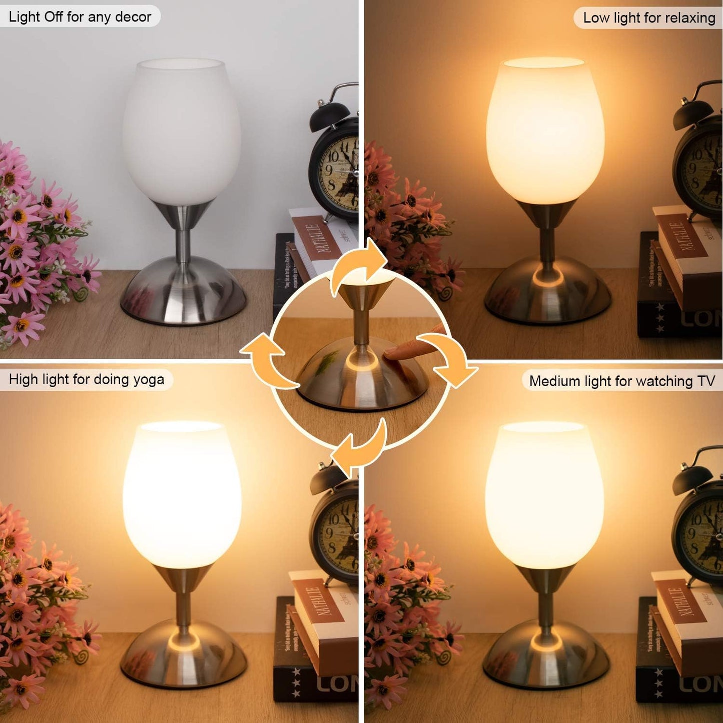 small touch lamp for bedroom Small Touch Lamp for Bedroom Nightstand, 3-Way Dimmable Bedside Lamps Opal Glass Desk Lamp Silver Base, Tiny Table Lamp for Small Spaces Ambient Lighting for Living Room, E12 Bulb Included