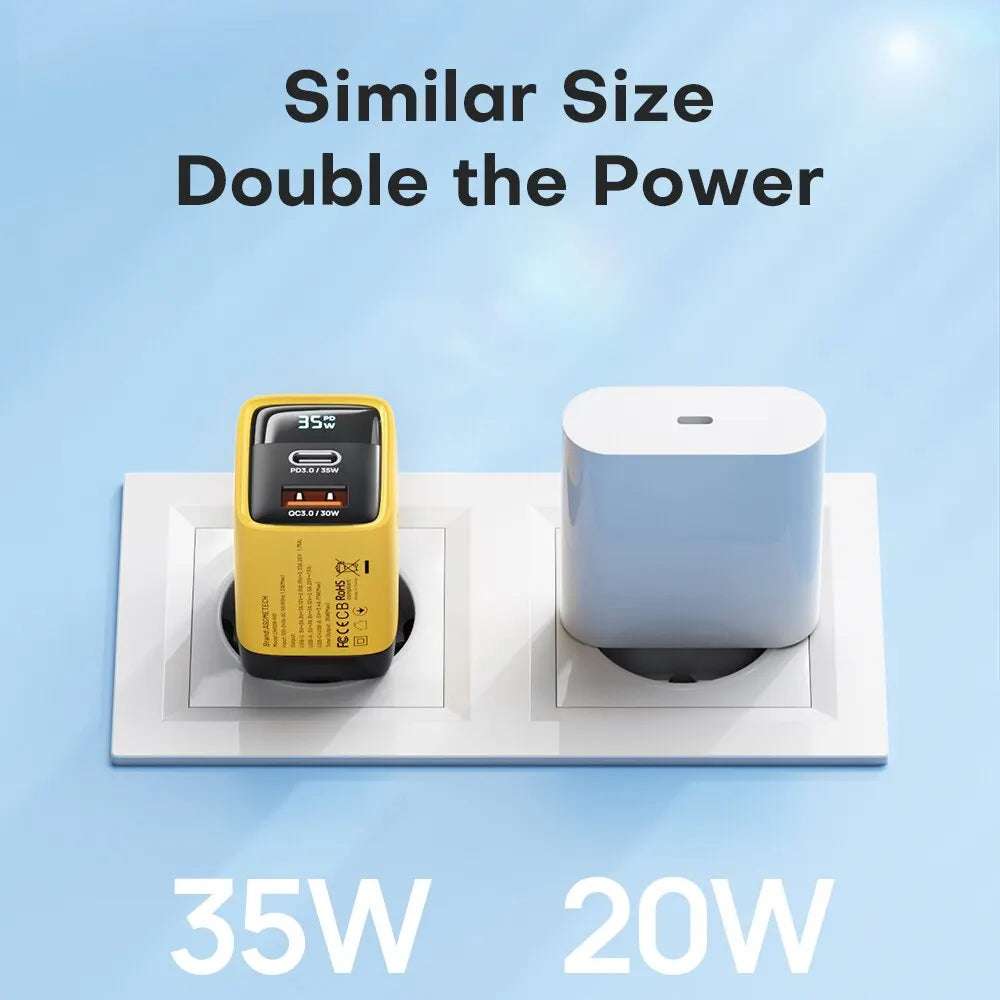 35W GaN charger with Quick Charge, 35W Gan Charger LED Display QC3.0 30W 25W PD PPS Quick Charge USB Type C Charger for Iphone 14 Pro Samsung S23 Xiaomi