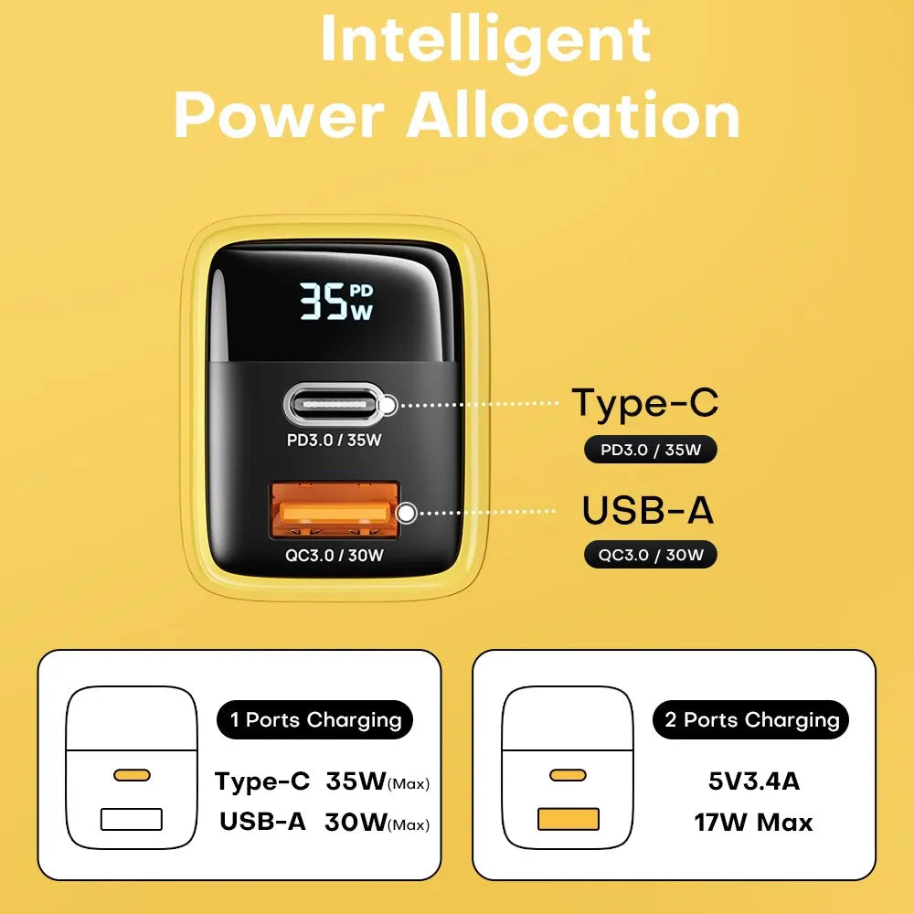 35W GaN charger with Quick Charge, 35W Gan Charger LED Display QC3.0 30W 25W PD PPS Quick Charge USB Type C Charger for Iphone 14 Pro Samsung S23 Xiaomi