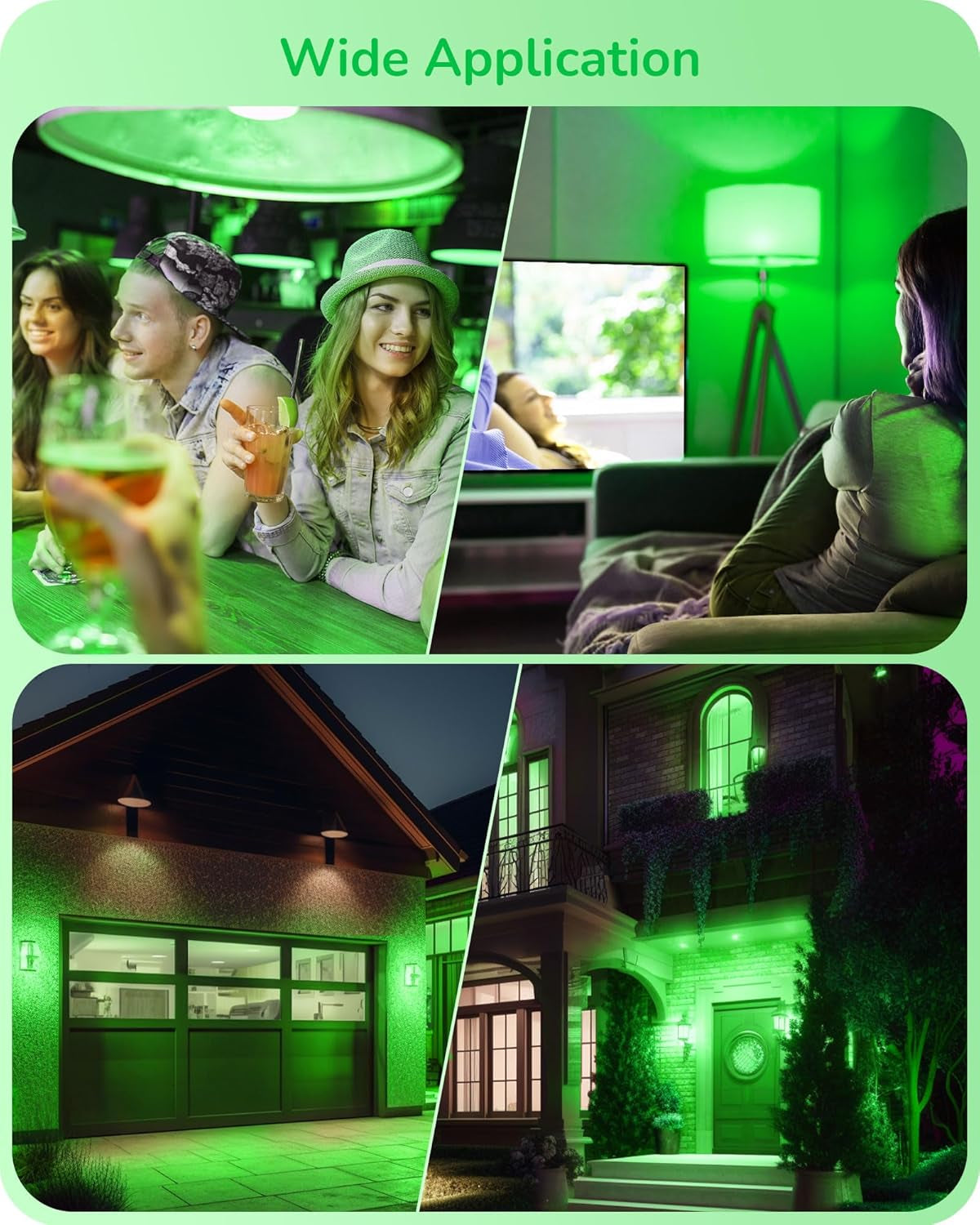 Green Light Bulb for Halloween Green Light Bulb for Halloween, Green Light Bulb for Halloween, A19 LED Light Bulb 60W Equivalent, E26 Medium Base, 9W, Green Lights Bulb for Halloween Decoration, Porch, Garden, 4 Pack