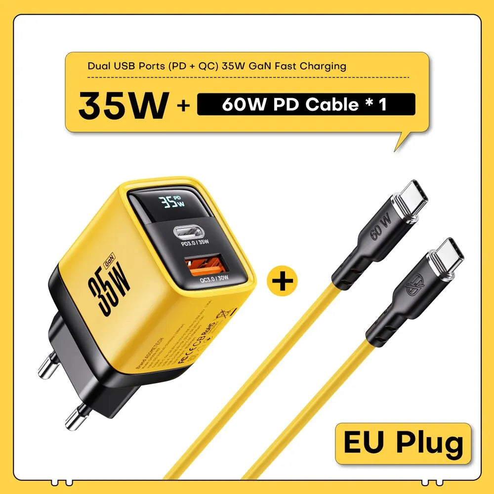 , 35W GaN charger with Quick Charge35W Gan Charger LED Display QC3.0 30W 25W PD PPS Quick Charge USB Type C Charger for Iphone 14 Pro Samsung S23 Xiaomi
