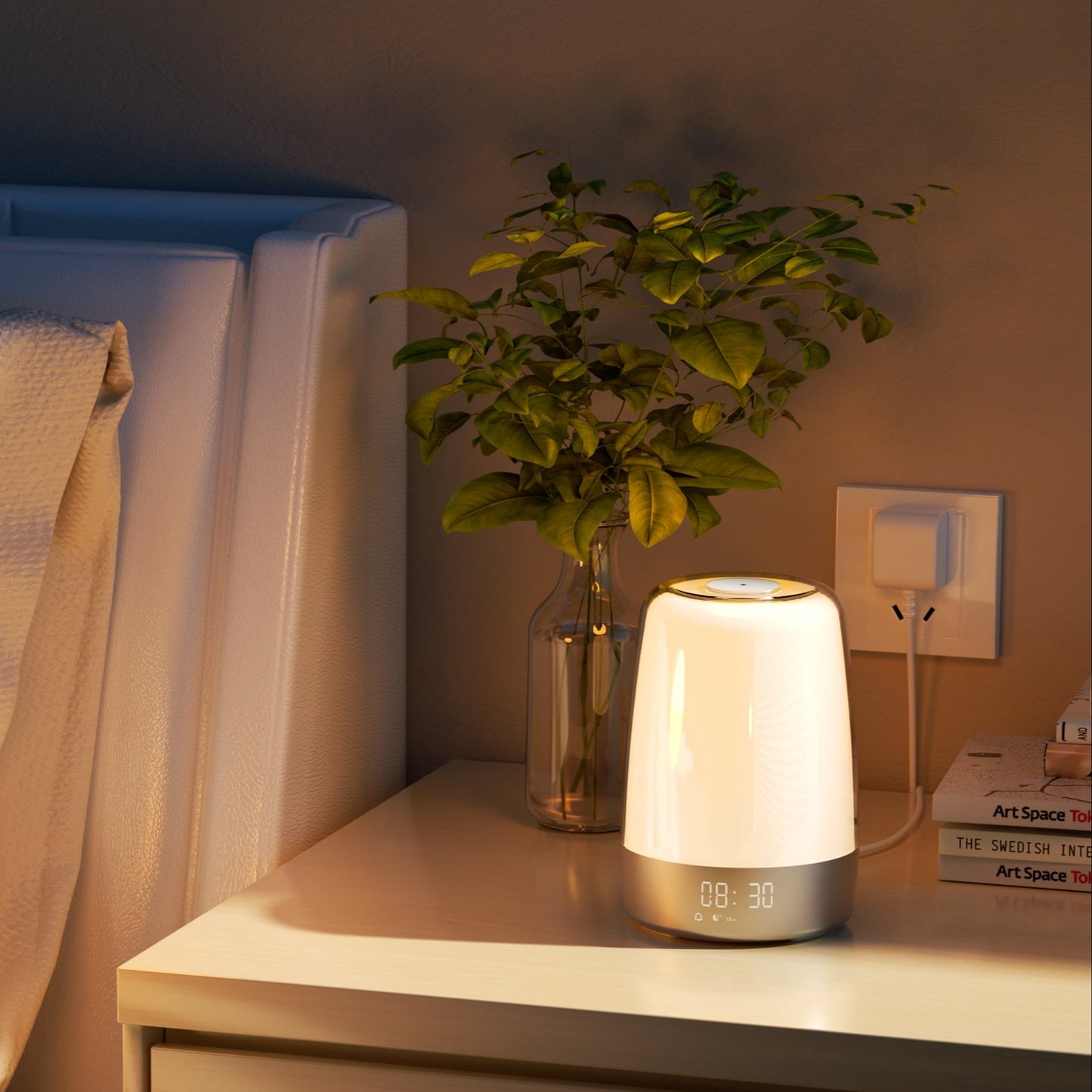 Sunrise Alarm Clock, Wake up Light Alarm Clock, 3 Ways Dimmable Modern Small Digital RGB Bedside Lamp for Heavy Sleeper