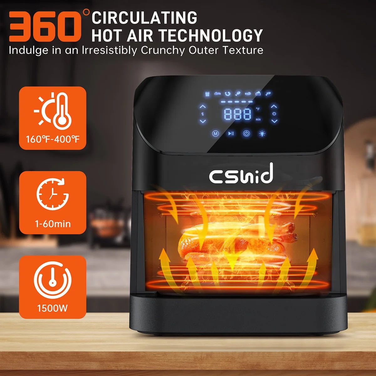 7.5 QT multifunctional air fryer, Air Fryer, 7.5 QT Large Air Fryer with Clear Window & Washable Basket,10-In-1 Presets Functions for Crisp,Roast,Bake and Reheat,Nonstick,Digital Touchscreen,Quiet, Black