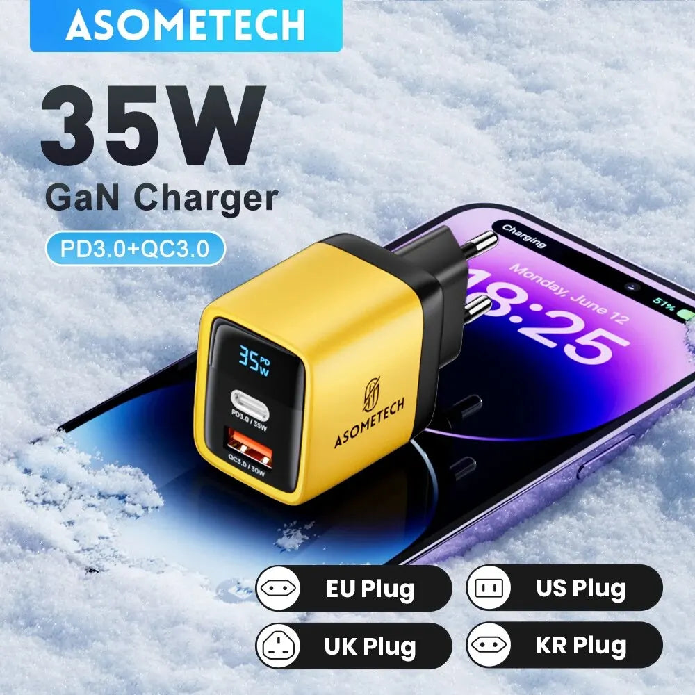 35W GaN charger with Quick Charge, 35W Gan Charger LED Display QC3.0 30W 25W PD PPS Quick Charge USB Type C Charger for Iphone 14 Pro Samsung S23 Xiaomi