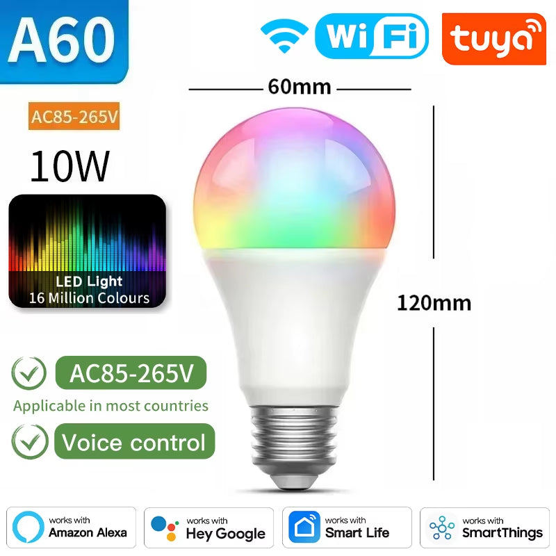 Tuya E27 smart bulb, Tuya E27 Bulb WIFI Zigbee Bluetooth, Dimmable Light LED Lamps 2700-6500K RGB, Smart Life APP, Voice with Alexa Google Home
