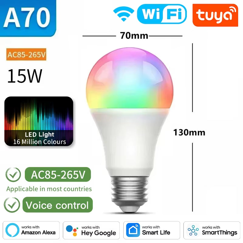 Tuya E27 smart bulb, Tuya E27 Bulb WIFI Zigbee Bluetooth, Dimmable Light LED Lamps 2700-6500K RGB, Smart Life APP, Voice with Alexa Google Home