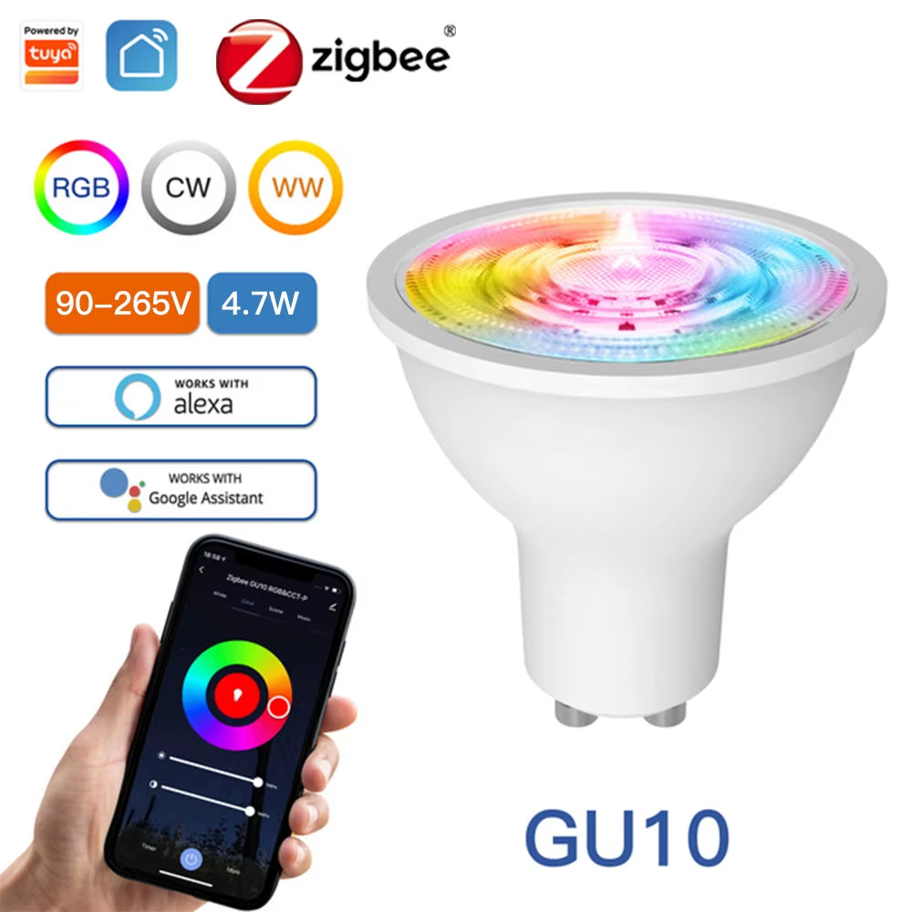 Tuya Zigbee GU10 smart LED bulbs, Tuya Zigbee GU10 WIFI Smart LED Bulbs RGB C+W White Dimmable Lamps Smart Life APP Control Light Bulbs Voice Alexa/Google