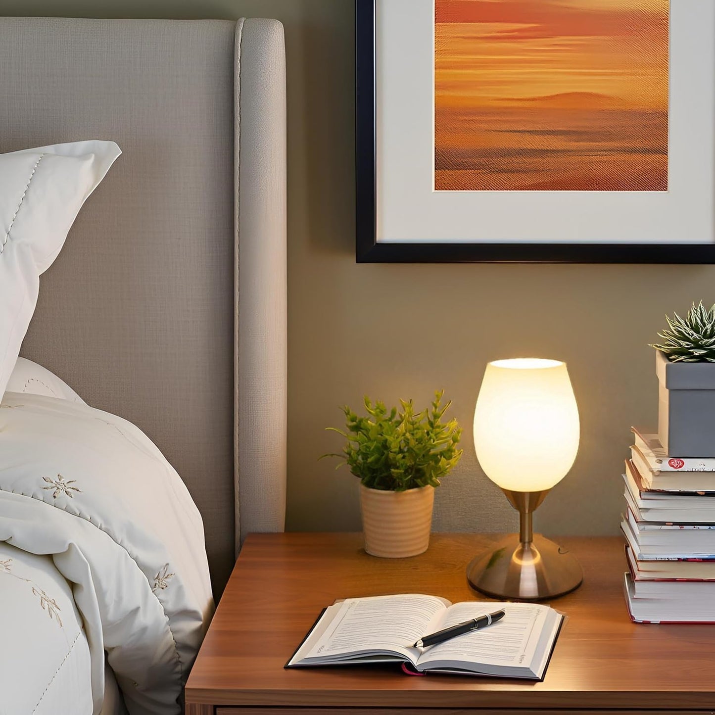 small touch lamp for bedroom Small Touch Lamp for Bedroom Nightstand, 3-Way Dimmable Bedside Lamps Opal Glass Desk Lamp Silver Base, Tiny Table Lamp for Small Spaces Ambient Lighting for Living Room, E12 Bulb Included