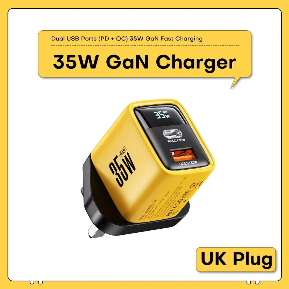 35W GaN charger with Quick Charge, 35W Gan Charger LED Display QC3.0 30W 25W PD PPS Quick Charge USB Type C Charger for Iphone 14 Pro Samsung S23 Xiaomi