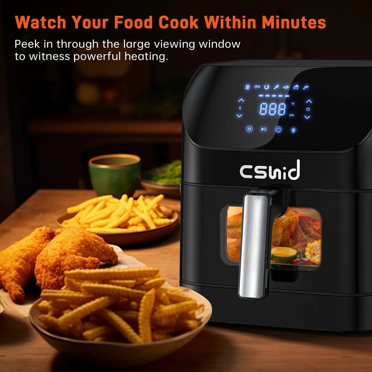 7.5 QT multifunctional air fryer, Air Fryer, 7.5 QT Large Air Fryer with Clear Window & Washable Basket,10-In-1 Presets Functions for Crisp,Roast,Bake and Reheat,Nonstick,Digital Touchscreen,Quiet, Black
