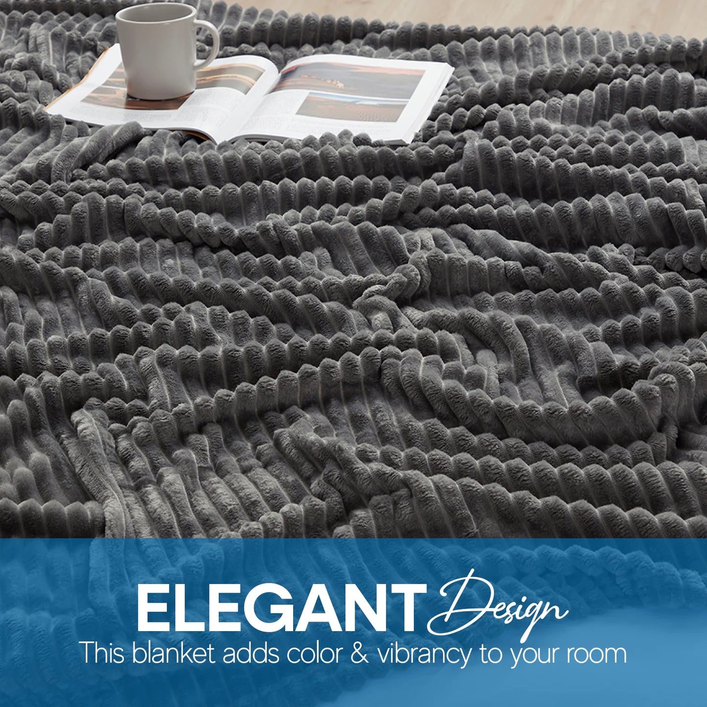 Cut Plush Fleece Blanket, Soft Lightweight Fuzzy Luxury Throw Size Bed Blankets for Bed, Throw, Gray