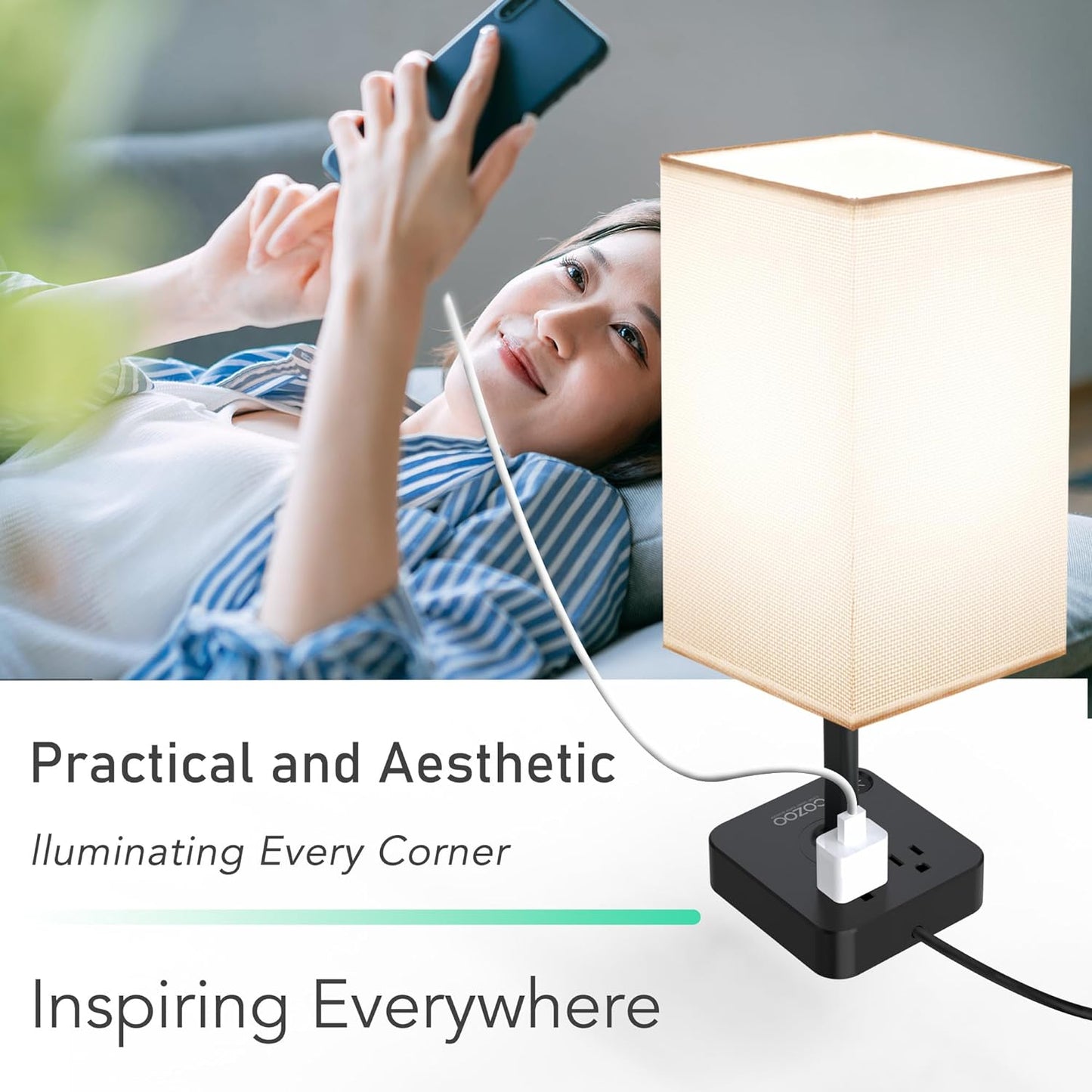dimmable USB bedside lamp with outlets, Table Lamp Dimmable USB Bedside Table Desk Lamp with 2 USB Charging Port(A+C) 2 Outlet,Nightstand Lamp with Charger Base White Fabric Shade,Led Touch Lamp for Bedroom/Livingroom/Dorm/Home Office