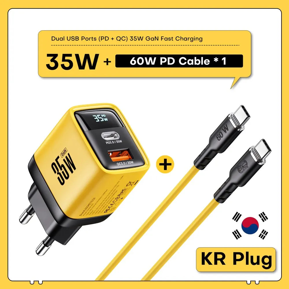35W GaN charger with Quick Charge, 35W Gan Charger LED Display QC3.0 30W 25W PD PPS Quick Charge USB Type C Charger for Iphone 14 Pro Samsung S23 Xiaomi