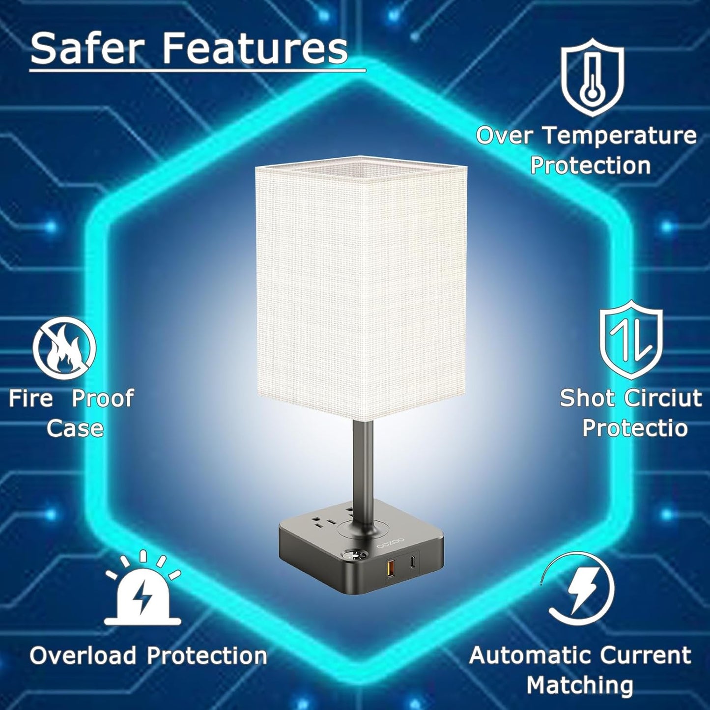 dimmable USB bedside lamp with outlets, Table Lamp Dimmable USB Bedside Table Desk Lamp with 2 USB Charging Port(A+C) 2 Outlet,Nightstand Lamp with Charger Base White Fabric Shade,Led Touch Lamp for Bedroom/Livingroom/Dorm/Home Office