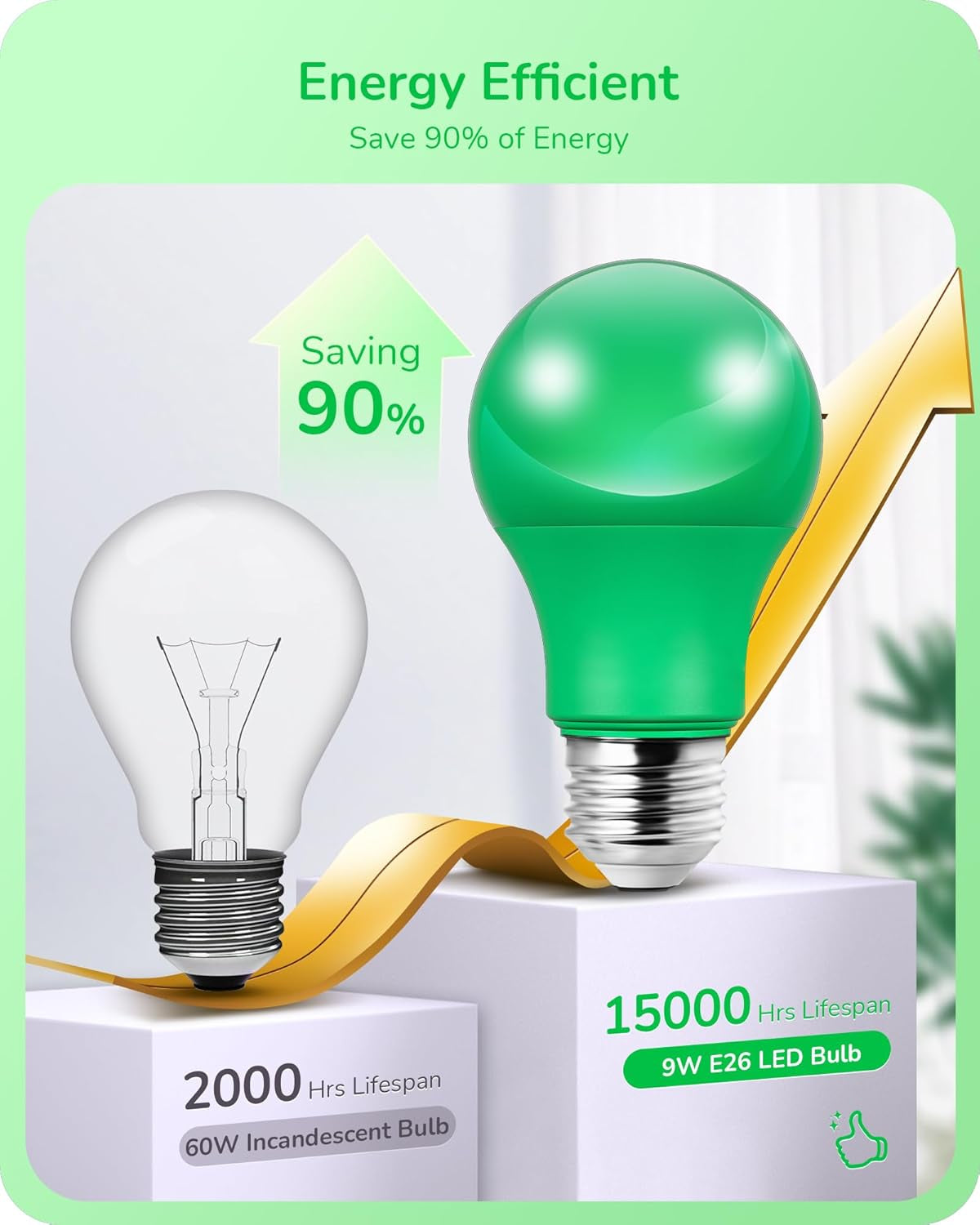 Green Light Bulb for Halloween Green Light Bulb for Halloween, Green Light Bulb for Halloween, A19 LED Light Bulb 60W Equivalent, E26 Medium Base, 9W, Green Lights Bulb for Halloween Decoration, Porch, Garden, 4 Pack