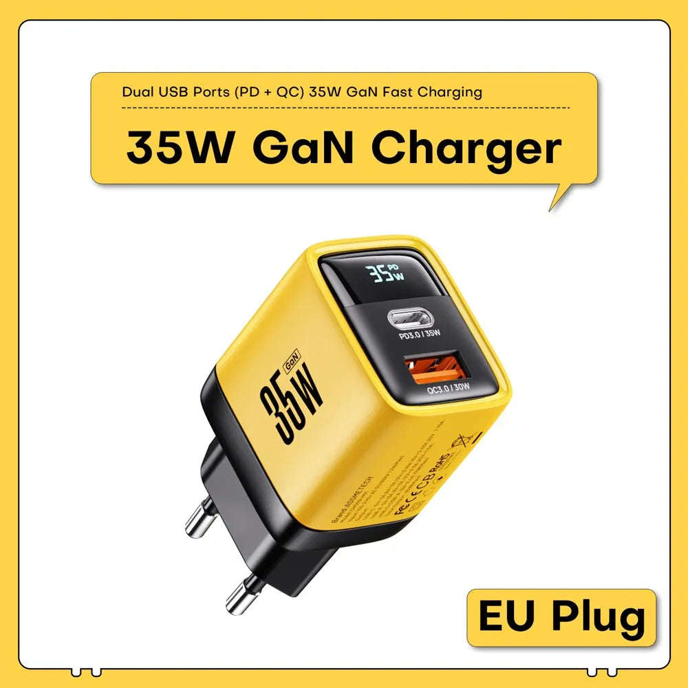 35W GaN charger with Quick Charge, 35W Gan Charger LED Display QC3.0 30W 25W PD PPS Quick Charge USB Type C Charger for Iphone 14 Pro Samsung S23 Xiaomi