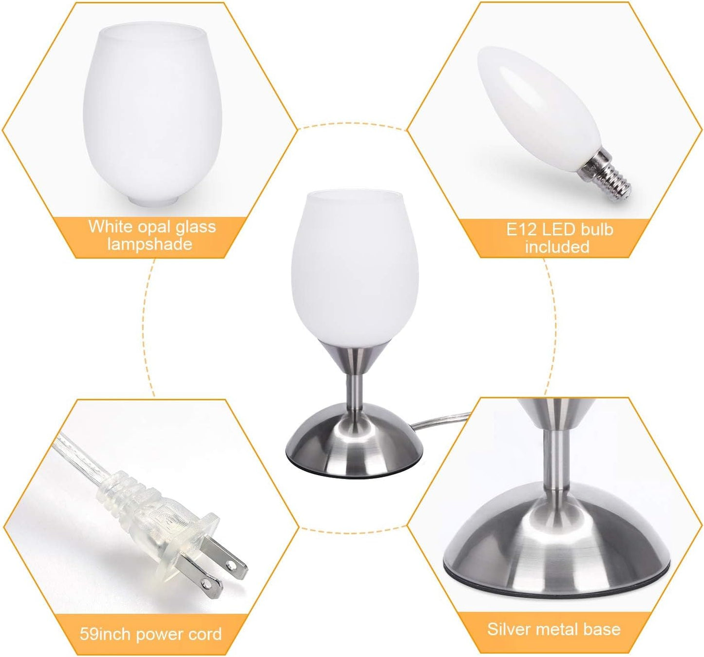 small touch lamp for bedroom Small Touch Lamp for Bedroom Nightstand, 3-Way Dimmable Bedside Lamps Opal Glass Desk Lamp Silver Base, Tiny Table Lamp for Small Spaces Ambient Lighting for Living Room, E12 Bulb Included