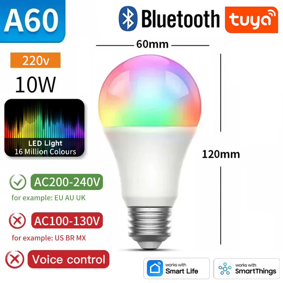 Tuya E27 smart bulb, Tuya E27 Bulb WIFI Zigbee Bluetooth, Dimmable Light LED Lamps 2700-6500K RGB, Smart Life APP, Voice with Alexa Google Home