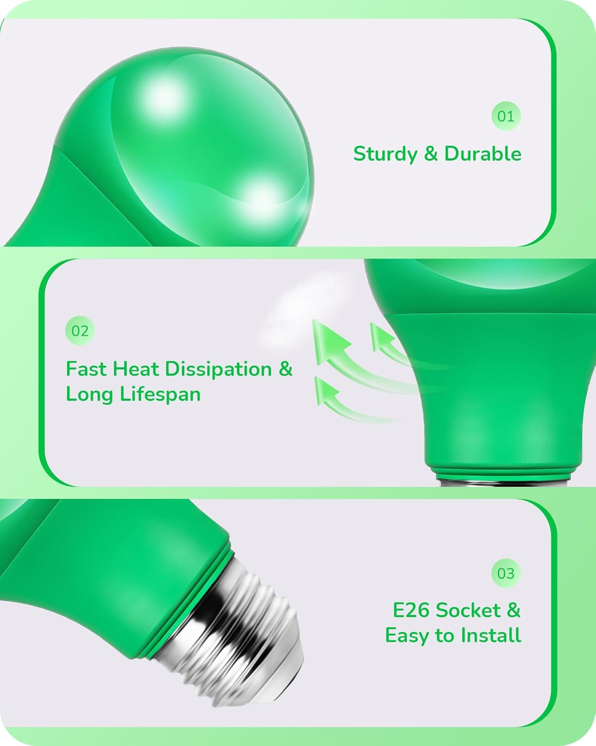 Green Light Bulb for Halloween Green Light Bulb for Halloween Green Light Bulb for Halloween, A19 LED Light Bulb 60W Equivalent, E26 Medium Base, 9W, Green Lights Bulb for Halloween Decoration, Porch, Garden, 4 Pack