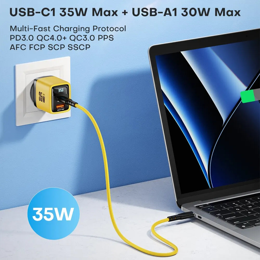 35W GaN charger with Quick Charge, 35W Gan Charger LED Display QC3.0 30W 25W PD PPS Quick Charge USB Type C Charger for Iphone 14 Pro Samsung S23 Xiaomi