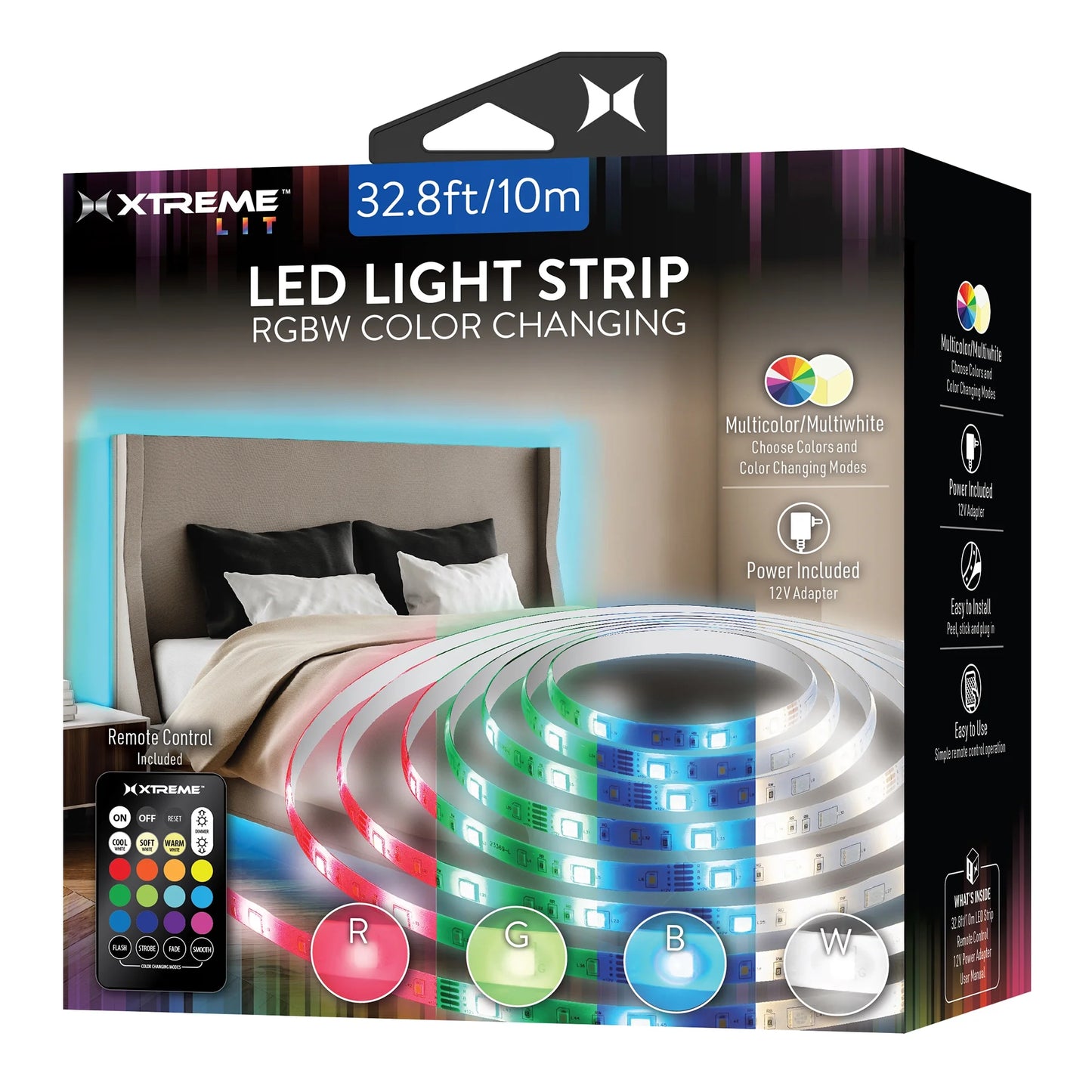 RGBW color-changing LED light strip, (2 Pack) LED Light Strip, RGBW Color-Changing Indoor LED Light Strip with Remote Control, 32.8Ft