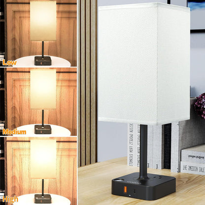 dimmable USB bedside lamp with outlets, Table Lamp Dimmable  USB Bedside Table Desk Lamp with 2 USB Charging Port(A+C) 2 Outlet,Nightstand Lamp with Charger Base White Fabric Shade,Led Touch Lamp for Bedroom/Livingroom/Dorm/Home Office