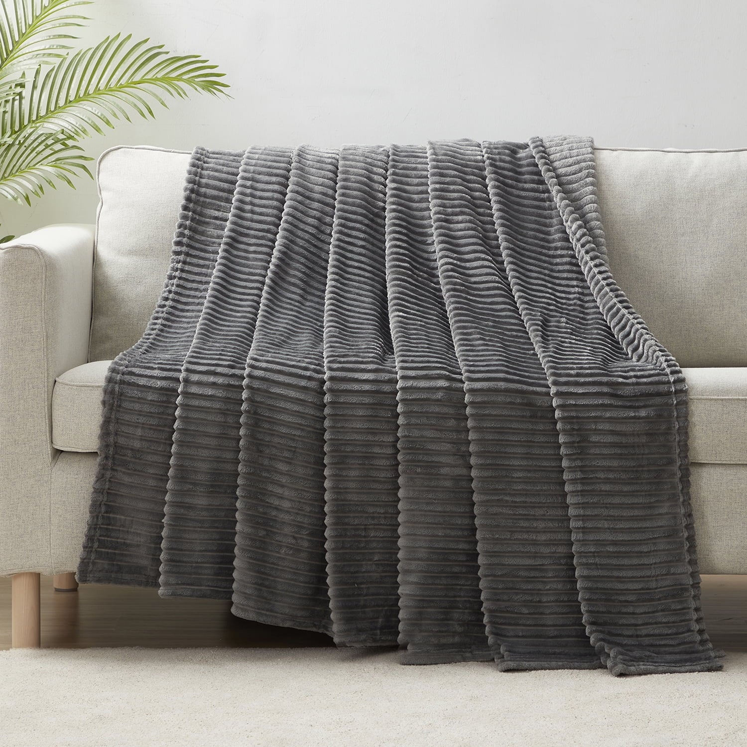 Cut Plush Fleece Blanket, Soft Lightweight Fuzzy Luxury Throw Size Bed Blankets for Bed, Throw, Gray