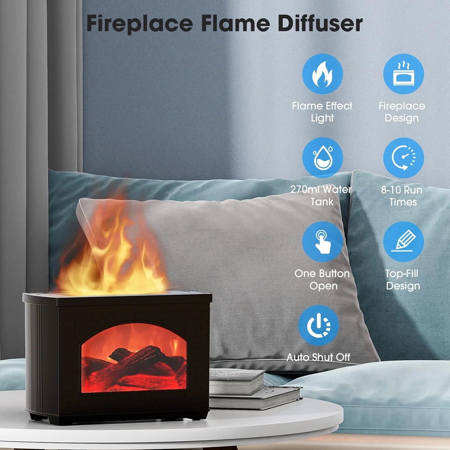 fireplace oil diffuser, Flame Oil Diffuser, 270Ml Cool Mist Humidifier Diffuser,Sleep Relax for Outdoor Bedroom Living Roomï¼Fireplace Air Diffuser