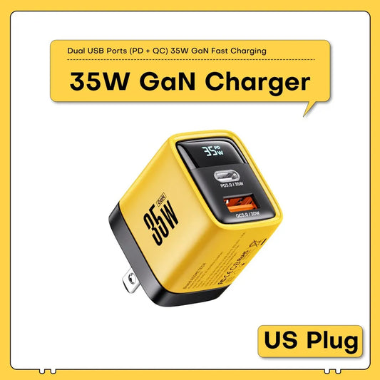 35W GaN charger with Quick Charge, 35W Gan Charger LED Display QC3.0 30W 25W PD PPS Quick Charge USB Type C Charger for Iphone 14 Pro Samsung S23 Xiaomi