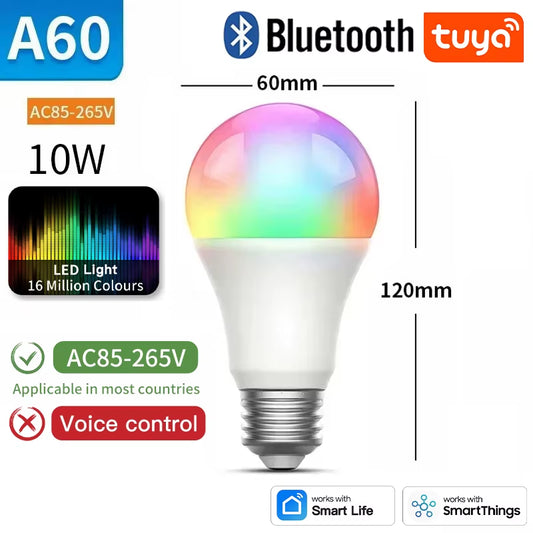 Tuya E27 smart bulb, Tuya E27 Bulb WIFI Zigbee Bluetooth, Dimmable Light LED Lamps 2700-6500K RGB, Smart Life APP, Voice with Alexa Google Home