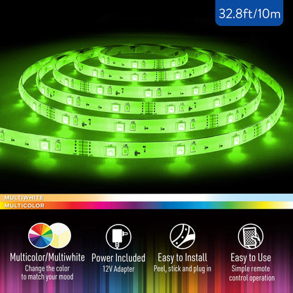 RGBW color-changing LED light strip, (2 Pack)  LED Light Strip, RGBW Color-Changing Indoor LED Light Strip with Remote Control, 32.8Ft