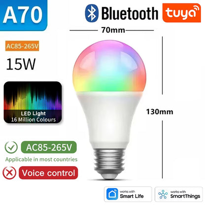 Tuya E27 smart bulb, Tuya E27 Bulb WIFI Zigbee Bluetooth, Dimmable Light LED Lamps 2700-6500K RGB, Smart Life APP, Voice with Alexa Google Home