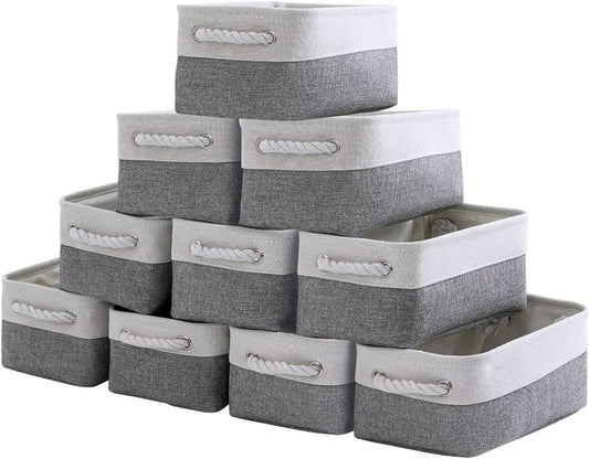foldable fabric storage baskets Storage Baskets 12X8X5 Inch 10 Pack Fabric Baskets Foldable Storage Bins Decorative Baskets Cloth Storage Baskets 