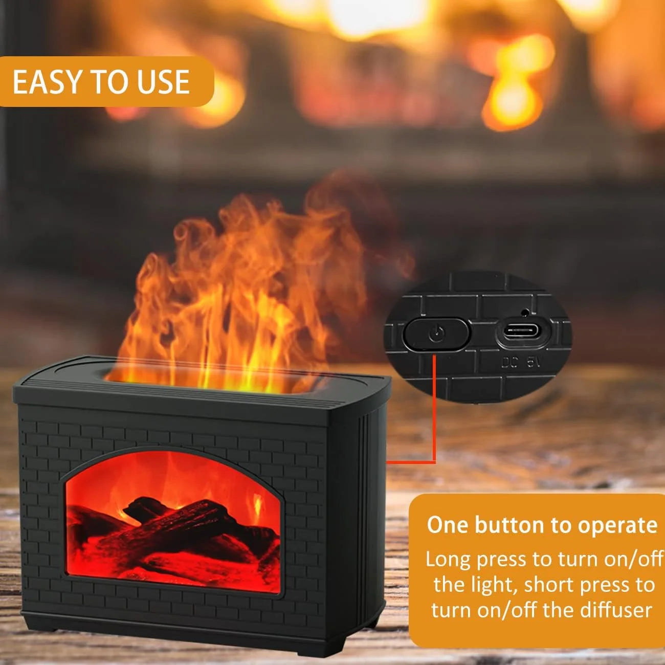 fireplace oil diffuser, Flame Oil Diffuser, 270Ml Cool Mist Humidifier Diffuser,Sleep Relax for Outdoor Bedroom Living Roomï¼Fireplace Air Diffuser