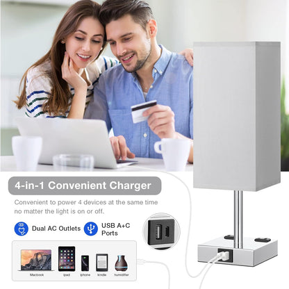 touch control bedside lamp with USB ports 【Upgraded】Bedside Table Lamp Touch Control, with USB C+A Charging Ports & Dual AC Outlets, 3-Way Nightstand Lamp for Bedroom with Lampshade Living Room Office(Led Dimmable Bulb Included)