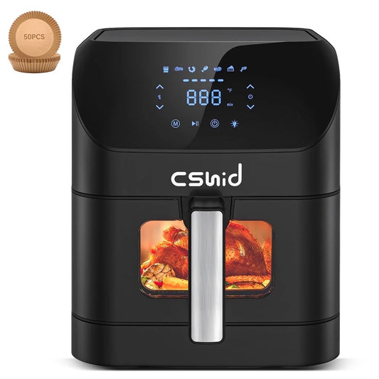 7.5 QT multifunctional air fryer, Air Fryer, 7.5 QT Large Air Fryer with Clear Window & Washable Basket,10-In-1 Presets Functions for Crisp,Roast,Bake and Reheat,Nonstick,Digital Touchscreen,Quiet, Black