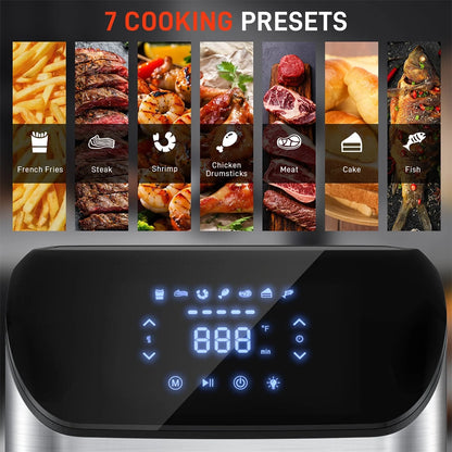 7.5 QT multifunctional air fryer, Air Fryer, 7.5 QT Large Air Fryer with Clear Window & Washable Basket,10-In-1 Presets Functions for Crisp,Roast,Bake and Reheat,Nonstick,Digital Touchscreen,Quiet, Black