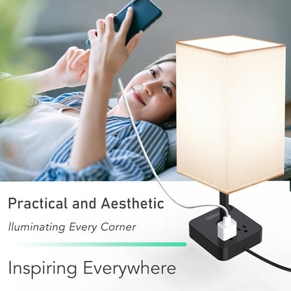 dimmable USB bedside lamp with outlets, Table Lamp Dimmable  USB Bedside Table Desk Lamp with 2 USB Charging Port(A+C) 2 Outlet,Nightstand Lamp with Charger Base White Fabric Shade,Led Touch Lamp for Bedroom/Livingroom/Dorm/Home Office