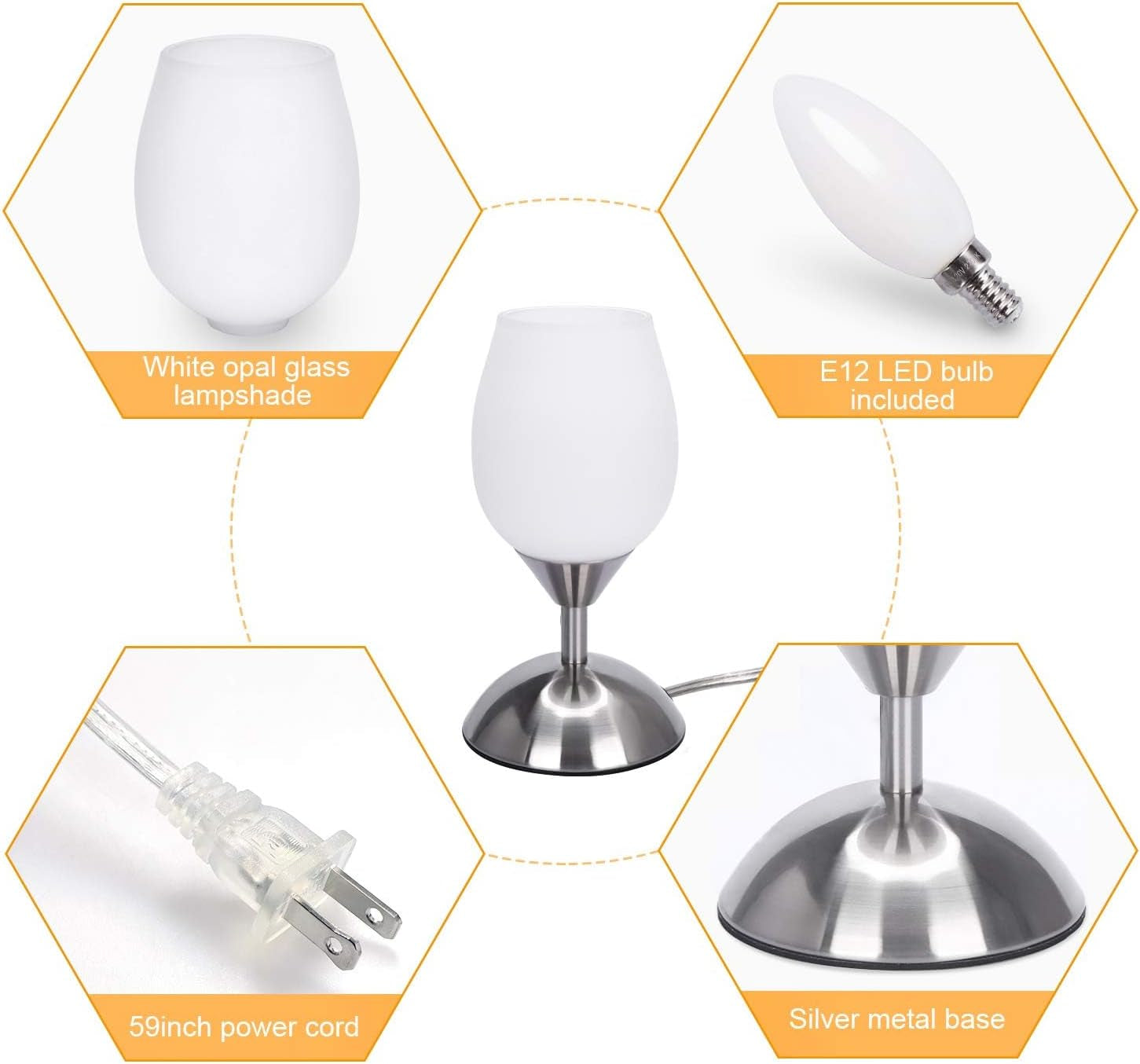 small touch lamp for bedroom Small Touch Lamp for Bedroom Nightstand, 3-Way Dimmable Bedside Lamps Opal Glass Desk Lamp Silver Base, Tiny Table Lamp for Small Spaces Ambient Lighting for Living Room, E12 Bulb Included
